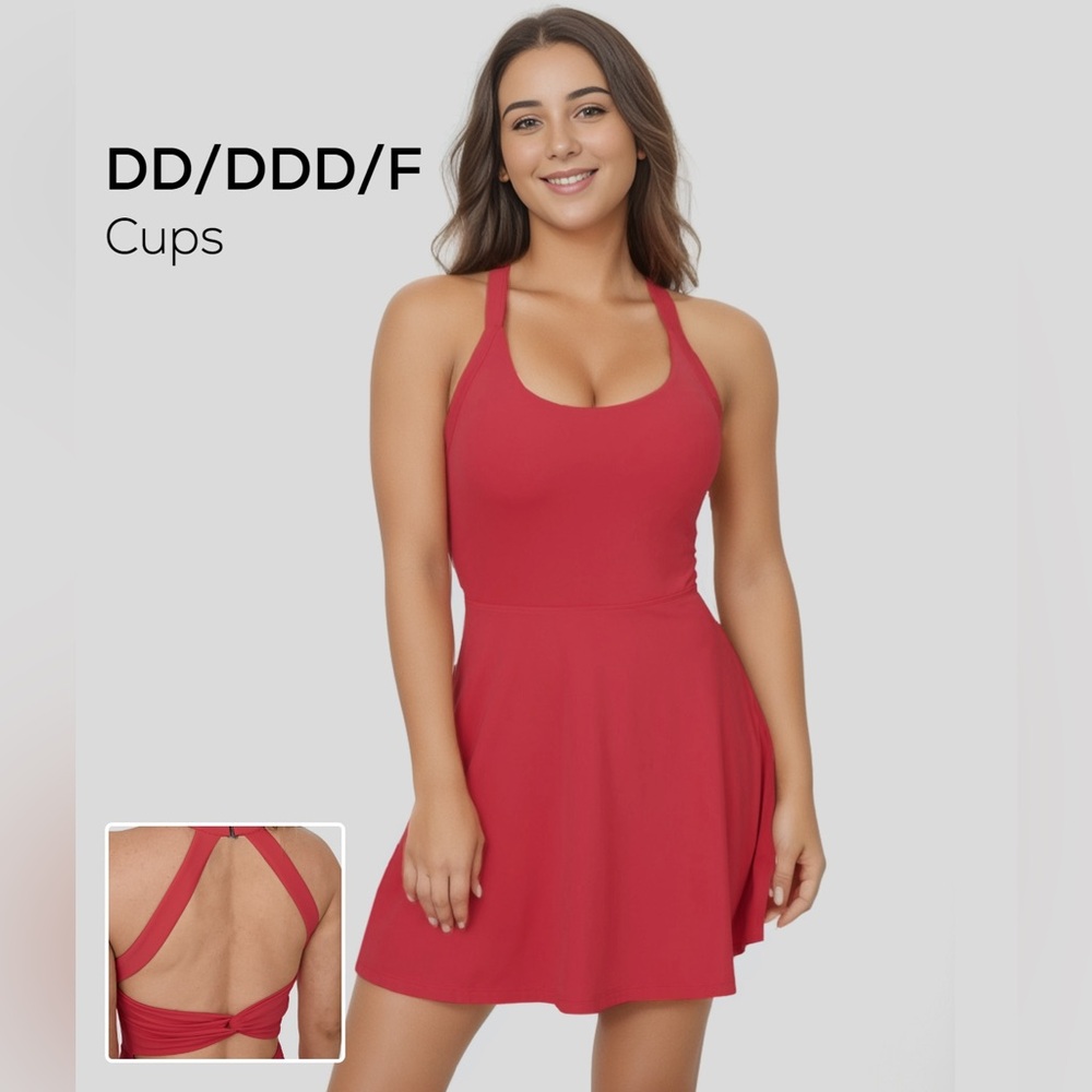 Halara Backless tennis dress w/ Pocket shorts & built in bra DD/DDD/F NWT